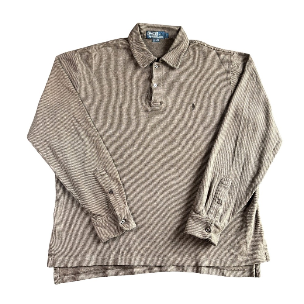 Polo Ralph Lauren Mens Lrg Brown 1/4 Button Diagonal Stripe Long Sleeve Pullover